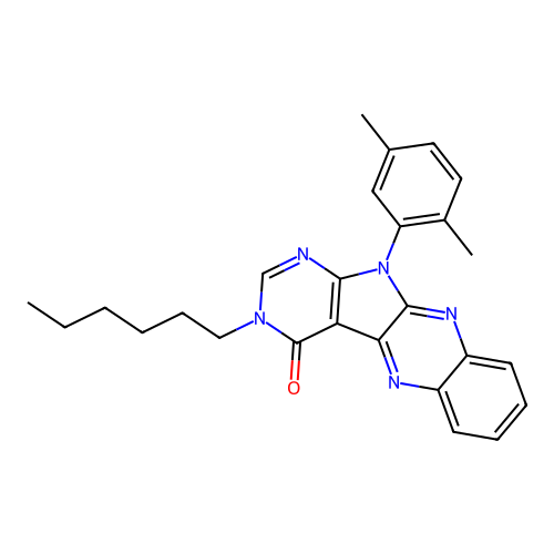 11-(2,5-dimethylphenyl)-3-hexyl-3,11-dihydro-4H-pyrimido[5',4':4,5]pyrrolo[2,3-b]quinoxalin-4-one structure