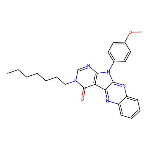 3-heptyl-11-(4-methoxyphenyl)-3H-pyrimido[5',4':4,5]pyrrolo[2,3-b]quinoxalin-4(11H)-one structure