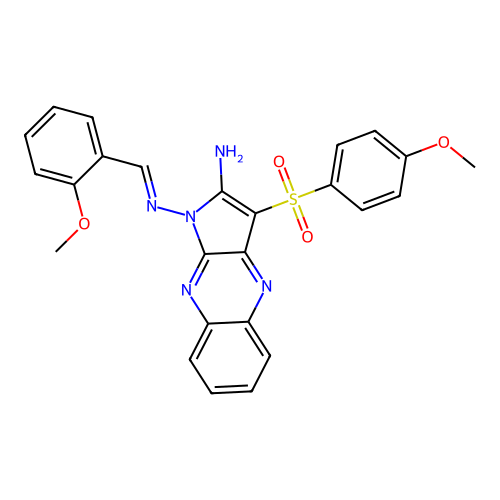 (E)-N1-(2-methoxybenzylidene)-3-((4-methoxyphenyl)sulfonyl)-1H-pyrrolo[2,3-b]quinoxaline-1,2-diamine structure