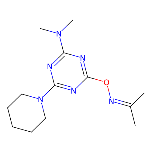 N,N-dimethyl-4-(piperidin-1-yl)-6-[(propan-2-ylideneamino)oxy]-1,3,5-triazin-2-amine structure