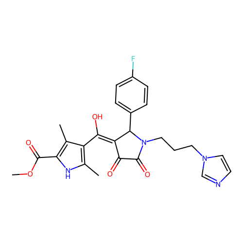methyl 4-(1-(3-(1H-imidazol-1-yl)propyl)-2-(4-fluorophenyl)-4-hydroxy-5-oxo-2,5-dihydro-1H-pyrrole-3-carbonyl)-3,5-dimethyl-1H-pyrrole-2-carboxylate structure