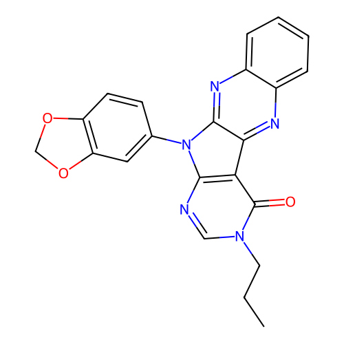 11-(1,3-benzodioxol-5-yl)-3-propyl-3,11-dihydro-4H-pyrimido[5',4':4,5]pyrrolo[2,3-b]quinoxalin-4-one structure