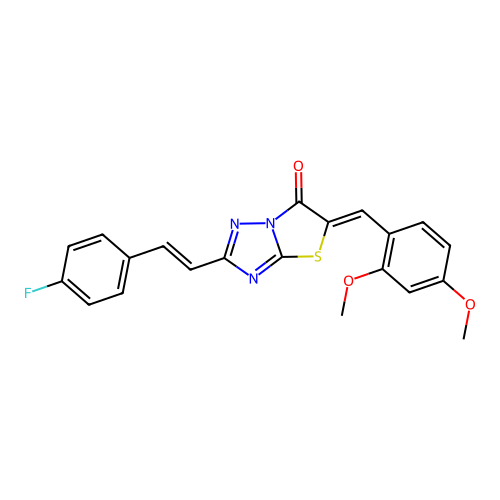 (5Z)-5-(2,4-dimethoxybenzylidene)-2-[(E)-2-(4-fluorophenyl)ethenyl][1,3]thiazolo[3,2-b][1,2,4]triazol-6(5H)-one structure