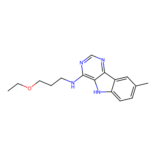 N-(3-ethoxypropyl)-8-methyl-5H-pyrimido[5,4-b]indol-4-amine structure