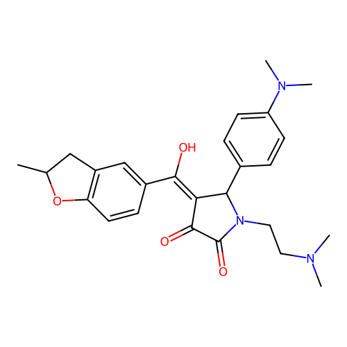(4E)-1-(2-dimethylaminoethyl)-5-(4-dimethylaminophenyl)-4-[hydroxy-(2-methyl-2,3-dihydro-1-benzofuran-5-yl)methylidene]pyrrolidine-2,3-dione structure