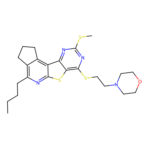 4-(2-((4-butyl-9-(methylthio)-2,3-dihydro-1H-cyclopenta[4',5']pyrido[3',2':4,5]thieno[3,2-d]pyrimidin-7-yl)thio)ethyl)morpholine structure