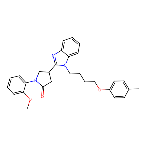 1-(2-methoxyphenyl)-4-{1-[4-(4-methylphenoxy)butyl]-1H-benzimidazol-2-yl}pyrrolidin-2-one structure