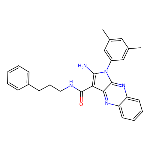 2-amino-1-(3,5-dimethylphenyl)-N-(3-phenylpropyl)-1H-pyrrolo[2,3-b]quinoxaline-3-carboxamide structure