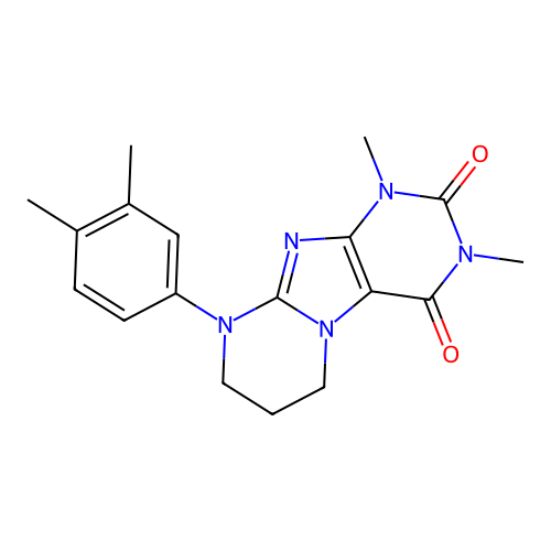 9-(3,4-dimethylphenyl)-1,3-dimethyl-6,7,8,9-tetrahydropyrimido[2,1-f]purine-2,4(1H,3H)-dione structure