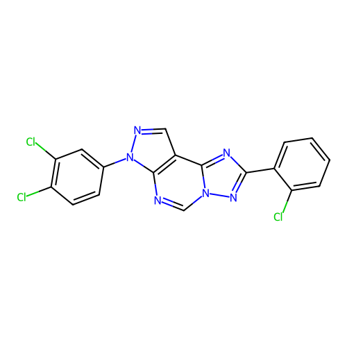 2-(2-chlorophenyl)-7-(3,4-dichlorophenyl)-7H-pyrazolo[4,3-e][1,2,4]triazolo[1,5-c]pyrimidine structure