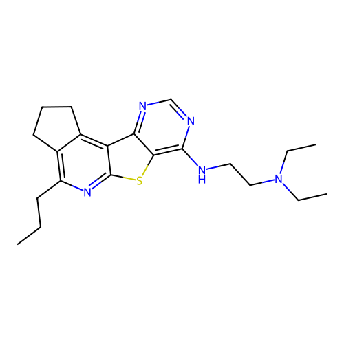 N,N-diethyl-N'-(4-propyl-2,3-dihydro-1H-cyclopenta[4',5']pyrido[3',2':4,5]thieno[3,2-d]pyrimidin-7-yl)ethane-1,2-diamine structure