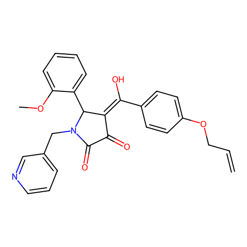 (4E)-4-[hydroxy-(4-prop-2-enoxyphenyl)methylidene]-5-(2-methoxyphenyl)-1-(pyridin-3-ylmethyl)pyrrolidine-2,3-dione structure