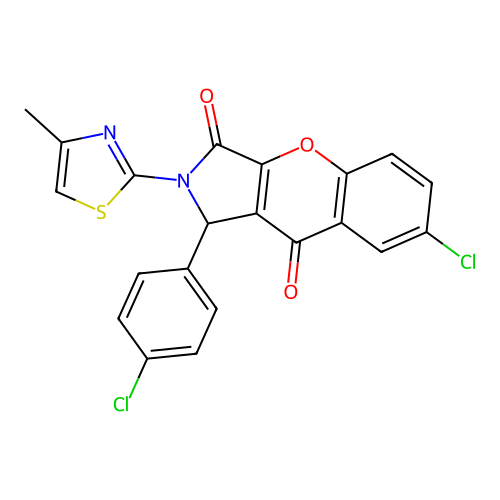 7-chloro-1-(4-chlorophenyl)-2-(4-methyl-1,3-thiazol-2-yl)-1,2-dihydrochromeno[2,3-c]pyrrole-3,9-dione structure