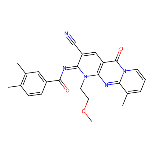 (E)-N-(3-cyano-1-(2-methoxyethyl)-10-methyl-5-oxo-1H-dipyrido[1,2-a:2',3'-d]pyrimidin-2(5H)-ylidene)-3,4-dimethylbenzamide structure