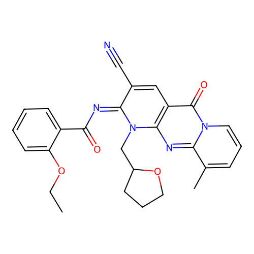 (E)-N-(3-cyano-10-methyl-5-oxo-1-((tetrahydrofuran-2-yl)methyl)-1H-dipyrido[1,2-a:2',3'-d]pyrimidin-2(5H)-ylidene)-2-ethoxybenzamide structure
