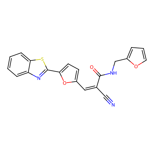 (2Z)-3-[5-(1,3-benzothiazol-2-yl)furan-2-yl]-2-cyano-N-(furan-2-ylmethyl)prop-2-enamide structure