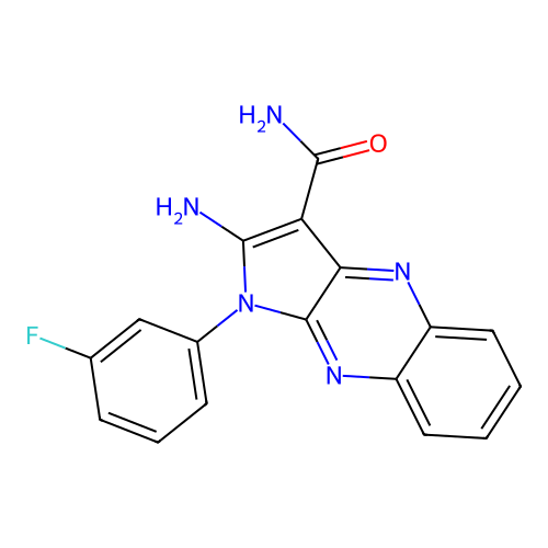 2-amino-1-(3-fluorophenyl)-1H-pyrrolo[2,3-b]quinoxaline-3-carboxamide structure