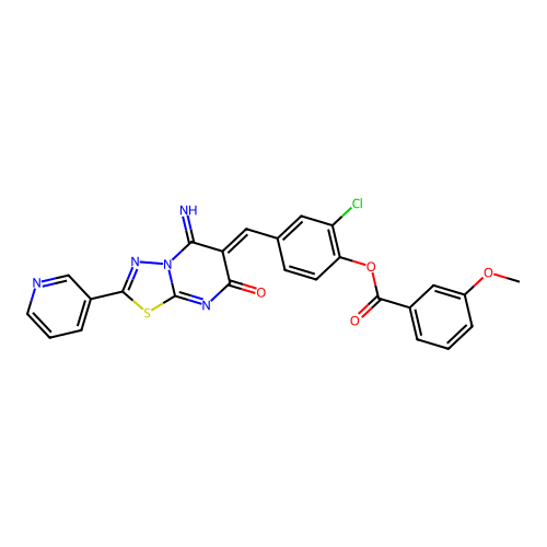(Z)-2-chloro-4-((5-imino-7-oxo-2-(pyridin-3-yl)-5H-[1,3,4]thiadiazolo[3,2-a]pyrimidin-6(7H)-ylidene)methyl)phenyl 3-methoxybenzoate structure