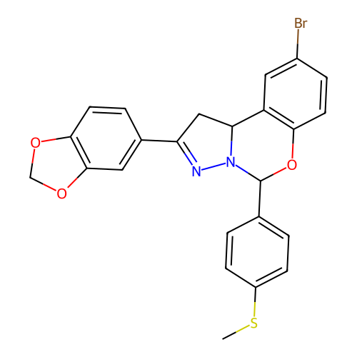 2-(1,3-benzodioxol-5-yl)-9-bromo-5-(4-methylsulfanylphenyl)-5,10b-dihydro-1H-pyrazolo[1,5-c][1,3]benzoxazine structure
