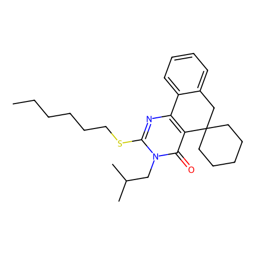 2-(hexylthio)-3-isobutyl-3H-spiro[benzo[h]quinazoline-5,1'-cyclohexan]-4(6H)-one structure