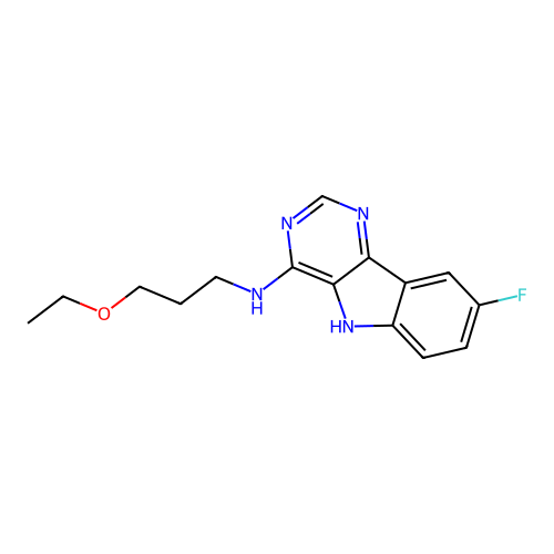 N-(3-ethoxypropyl)-8-fluoro-5H-pyrimido[5,4-b]indol-4-amine structure