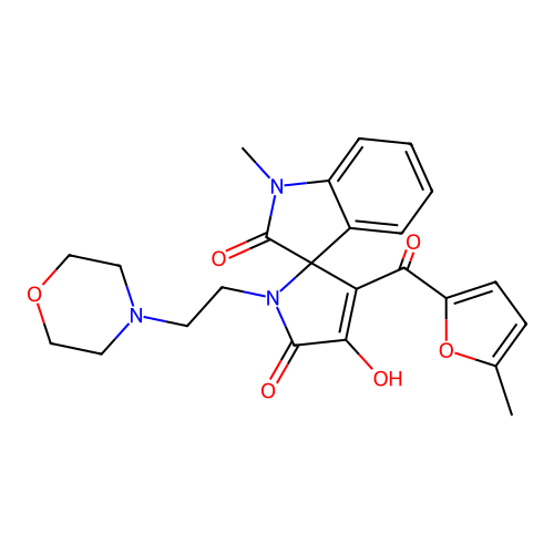 4'-hydroxy-1-methyl-3'-(5-methyl-2-furoyl)-1'-(2-morpholin-4-ylethyl)spiro[indole-3,2'-pyrrole]-2,5'(1{H},1'{H})-dione structure