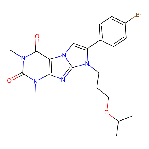 7-(4-bromophenyl)-1,3-dimethyl-8-[3-(propan-2-yloxy)propyl]-1H-imidazo[2,1-f]purine-2,4(3H,8H)-dione structure
