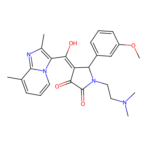 (4E)-1-(2-dimethylaminoethyl)-4-[(2,8-dimethylimidazo[1,2-a]pyridin-3-yl)-hydroxymethylidene]-5-(3-methoxyphenyl)pyrrolidine-2,3-dione structure