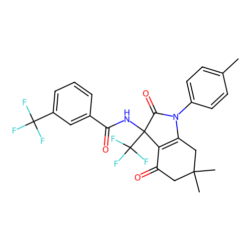N-(6,6-dimethyl-2,4-dioxo-1-(p-tolyl)-3-(trifluoromethyl)-2,3,4,5,6,7-hexahydro-1H-indol-3-yl)-3-(trifluoromethyl)benzamide structure