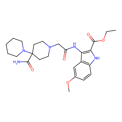 ethyl 3-(2-(4'-carbamoyl-[1,4'-bipiperidin]-1'-yl)acetamido)-5-methoxy-1H-indole-2-carboxylate structure