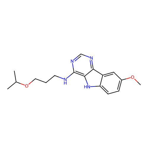 8-methoxy-N-(3-propan-2-yloxypropyl)-5H-pyrimido[5,4-b]indol-4-amine structure