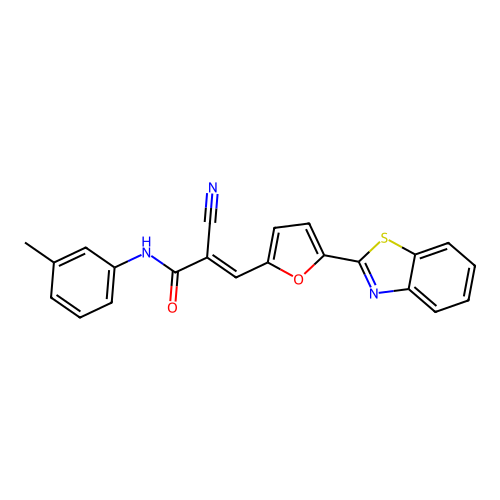 (2E)-3-(5-benzothiazol-2-yl(2-furyl))-2-cyano-N-(3-methylphenyl)prop-2-enamide structure