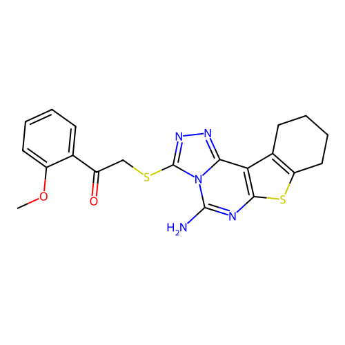 2-((5-amino-8,9,10,11-tetrahydrobenzo[4,5]thieno[3,2-e][1,2,4]triazolo[4,3-c]pyrimidin-3-yl)thio)-1-(2-methoxyphenyl)ethanone structure