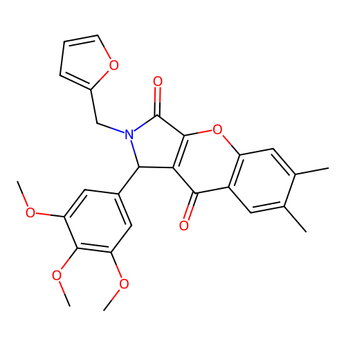 2-(furan-2-ylmethyl)-6,7-dimethyl-1-(3,4,5-trimethoxyphenyl)-1,2-dihydrochromeno[2,3-c]pyrrole-3,9-dione structure
