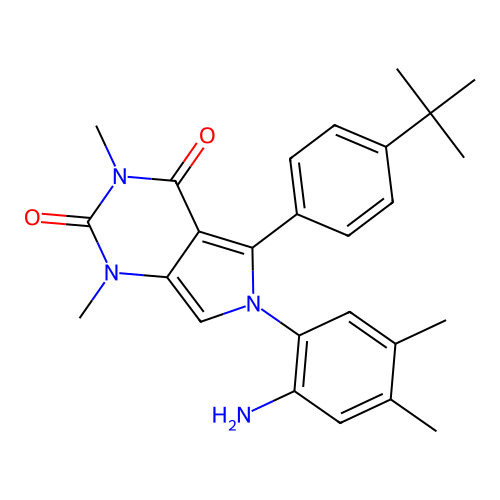 6-(2-amino-4,5-dimethylphenyl)-5-(4-(tert-butyl)phenyl)-1,3-dimethyl-1H-pyrrolo[3,4-d]pyrimidine-2,4(3H,6H)-dione structure