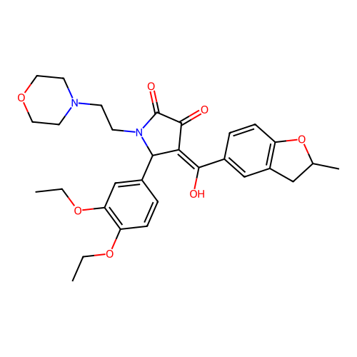(4E)-5-(3,4-diethoxyphenyl)-4-[hydroxy-(2-methyl-2,3-dihydro-1-benzofuran-5-yl)methylidene]-1-(2-morpholin-4-ylethyl)pyrrolidine-2,3-dione structure
