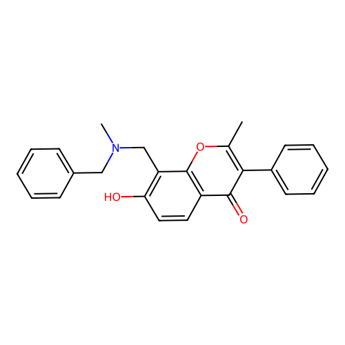 8-((benzyl(methyl)amino)methyl)-7-hydroxy-2-methyl-3-phenyl-4H-chromen-4-one structure