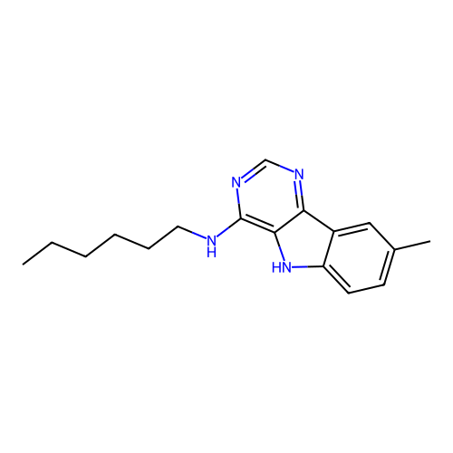 N-hexyl-8-methyl-5H-pyrimido[5,4-b]indol-4-amine structure