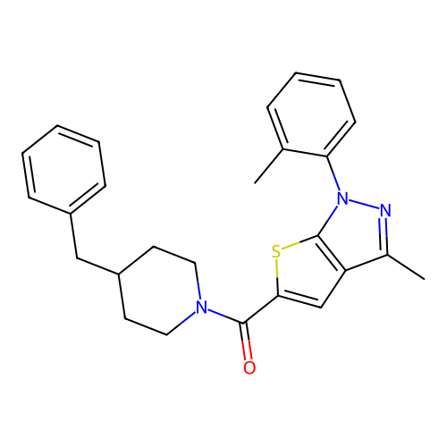 (4-benzylpiperidin-1-yl)(3-methyl-1-(o-tolyl)-1H-thieno[2,3-c]pyrazol-5-yl)methanone structure