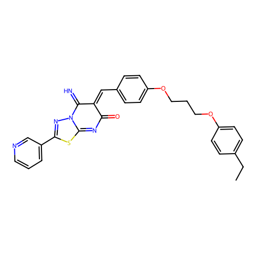 (6Z)-6-[[4-[3-(4-ethylphenoxy)propoxy]phenyl]methylidene]-5-imino-2-pyridin-3-yl-[1,3,4]thiadiazolo[3,2-a]pyrimidin-7-one structure