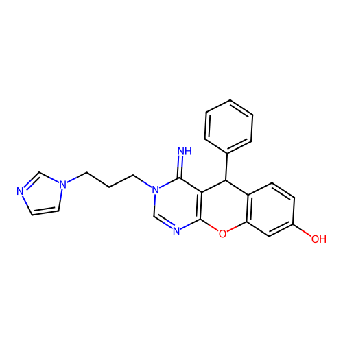 3-[3-(1H-imidazol-1-yl)propyl]-4-imino-5-phenyl-3,5-dihydro-4H-chromeno[2,3-d]pyrimidin-8-ol structure