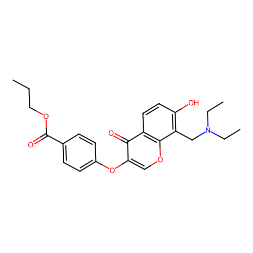 Propyl 4-[8-(diethylaminomethyl)-7-hydroxy-4-oxochromen-3-yl]oxybenzoate structure