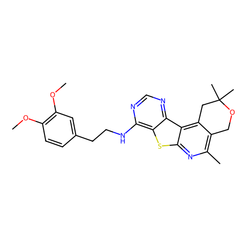 N-(3,4-dimethoxyphenethyl)-2,2,5-trimethyl-2,4-dihydro-1H-pyrano[4'',3'':4',5']pyrido[3',2':4,5]thieno[3,2-d]pyrimidin-8-amine structure