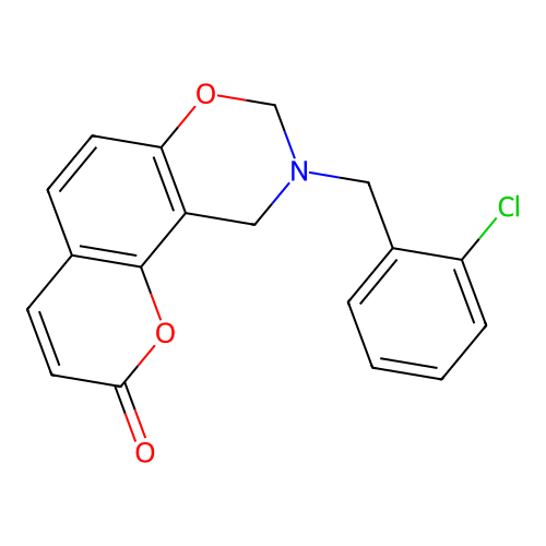 9-(2-chlorobenzyl)-9,10-dihydro-2H,8H-chromeno[8,7-e][1,3]oxazin-2-one structure