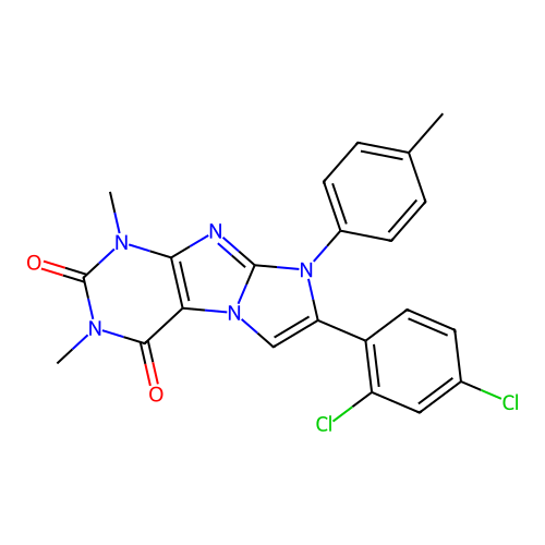 7-(2,4-dichlorophenyl)-2,4-dimethyl-6-(4-methylphenyl)purino[7,8-a]imidazole-1,3-dione structure