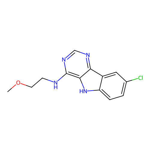 8-chloro-N-(2-methoxyethyl)-5H-pyrimido[5,4-b]indol-4-amine structure