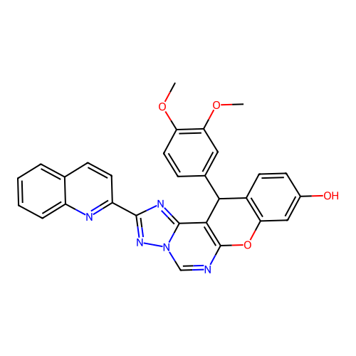 12-(3,4-dimethoxyphenyl)-2-(quinolin-2-yl)-12H-chromeno[3,2-e][1,2,4]triazolo[1,5-c]pyrimidin-9-ol structure