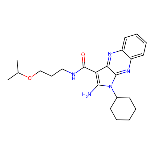 2-amino-1-cyclohexyl-N-(3-isopropoxypropyl)-1H-pyrrolo[2,3-b]quinoxaline-3-carboxamide structure