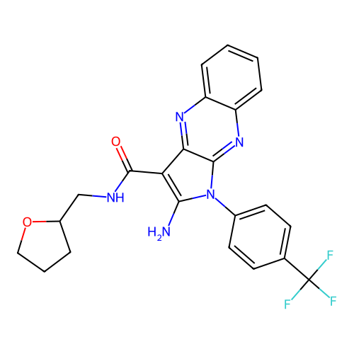 2-amino-N-((tetrahydrofuran-2-yl)methyl)-1-(4-(trifluoromethyl)phenyl)-1H-pyrrolo[2,3-b]quinoxaline-3-carboxamide structure