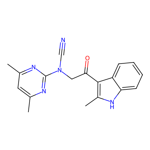 (4,6-dimethylpyrimidin-2-yl)[2-(2-methyl-1H-indol-3-yl)-2-oxoethyl]cyanamide structure